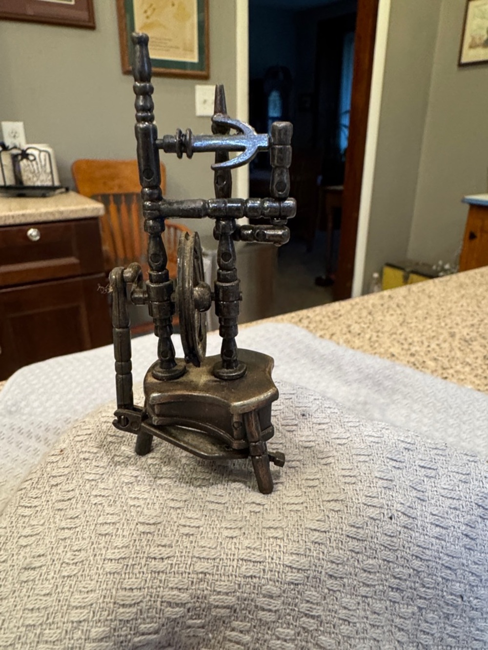 Cast Iron Mini Spinning Wheel Figurine - Dark Bronze Pencil Sharpener